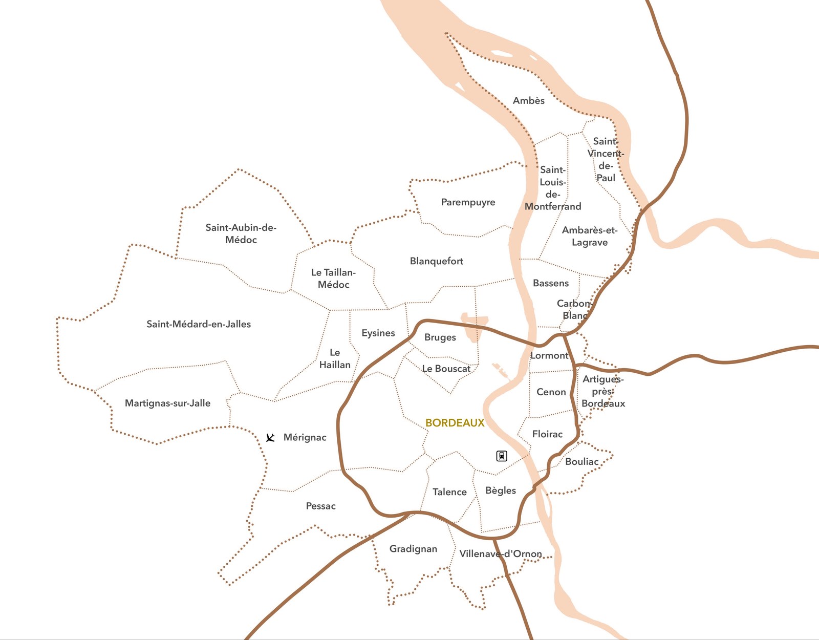 Carte de Bordeaux Métropole avec emplacements des agences Nod Systems